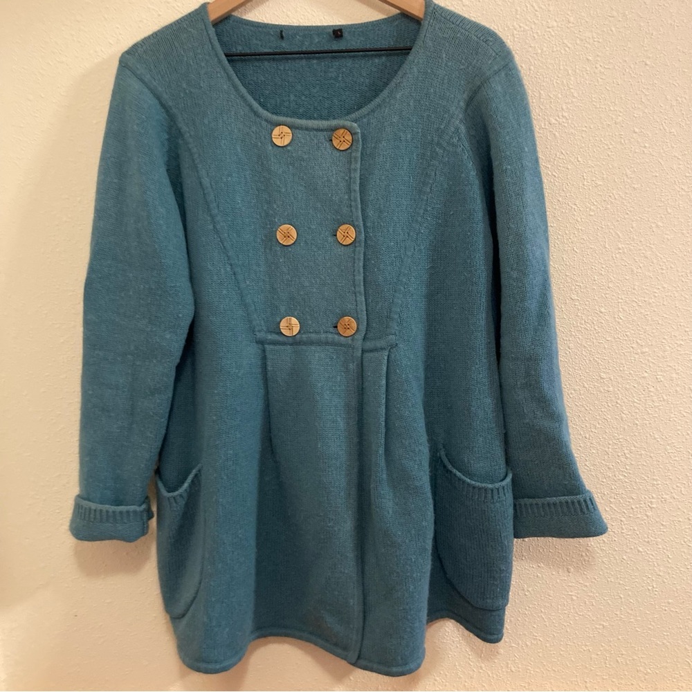 GUDRUN SJODEN heavy wool, double breasted cardigan, size L
